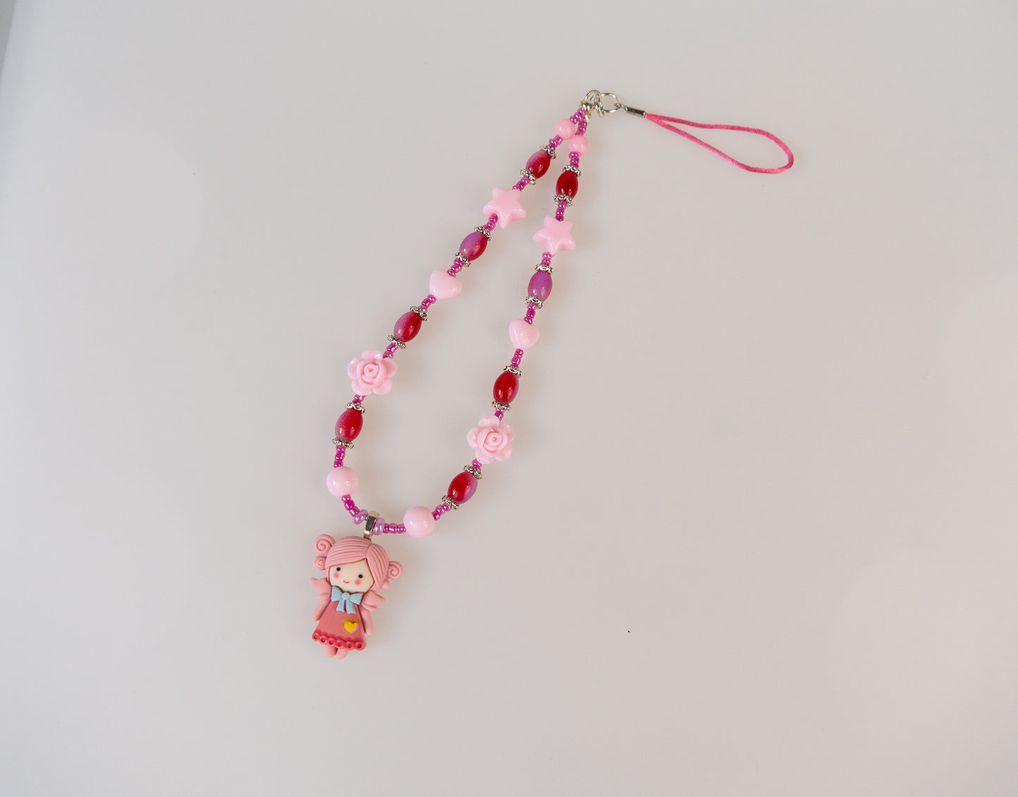 Angel Ballerina Girl Phone Holder Lanyard Strap Kawaii Pink and Yellow Beads