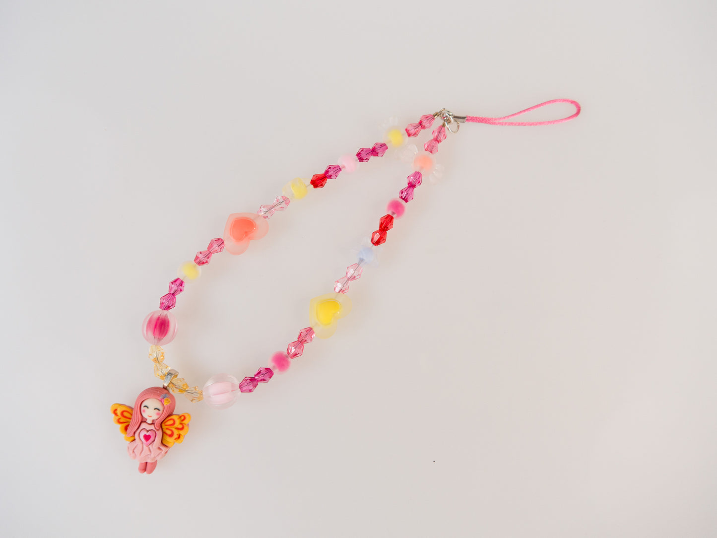 Angel Ballerina Girl Phone Holder Lanyard Strap Kawaii Pink and Yellow Beads